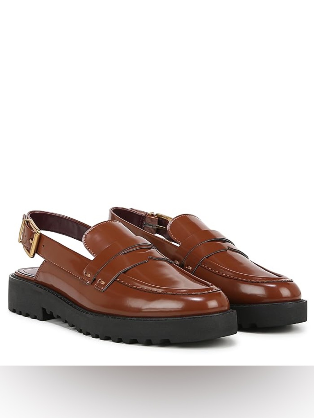 Women’s Brown Leather Slingback Loafers with Lug Sole